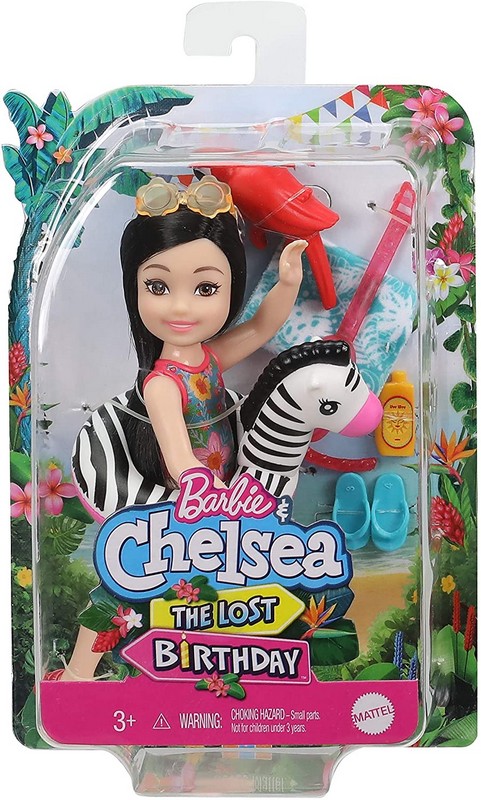 Barbie Az Elveszett Szülinap Chelsea Baba Zebrás Úszógumis