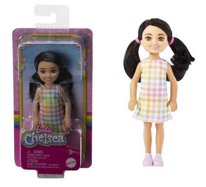 Barbie Chelsea Baba - Fekete Hajú Kockás Ruhában