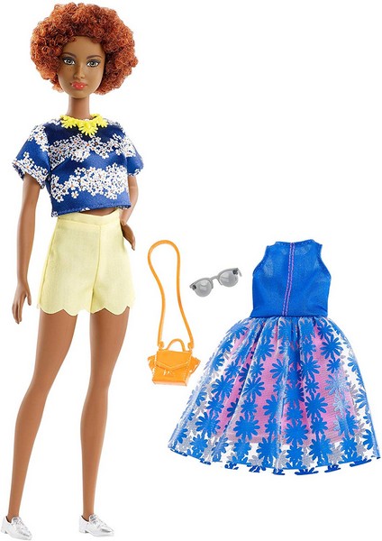 Barbie Fashionista baba ruhával - vörös göndör hajú