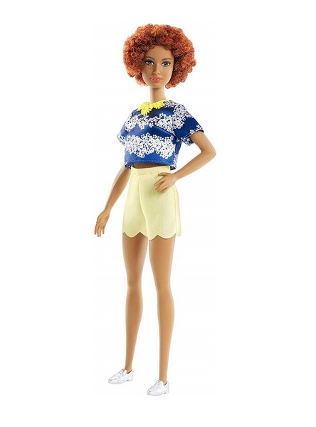 Barbie Fashionista baba ruhával - vörös göndör hajú