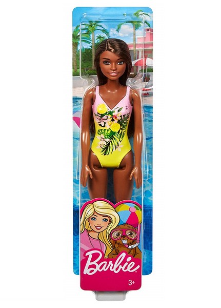 Beach Barbie - Barna hajú, sárga fürdőruhában