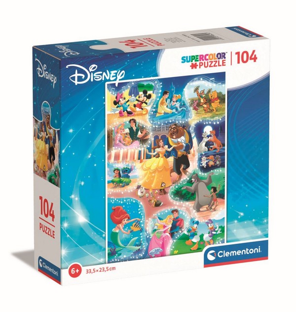 Clementoni Puzzle 104 db-os SuperColor - Disney mesehősök tánca