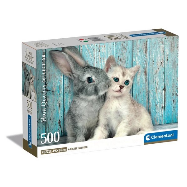 Clementoni Puzzle 500 db HQC - Cat&amp;Bunny (kompakt doboz)