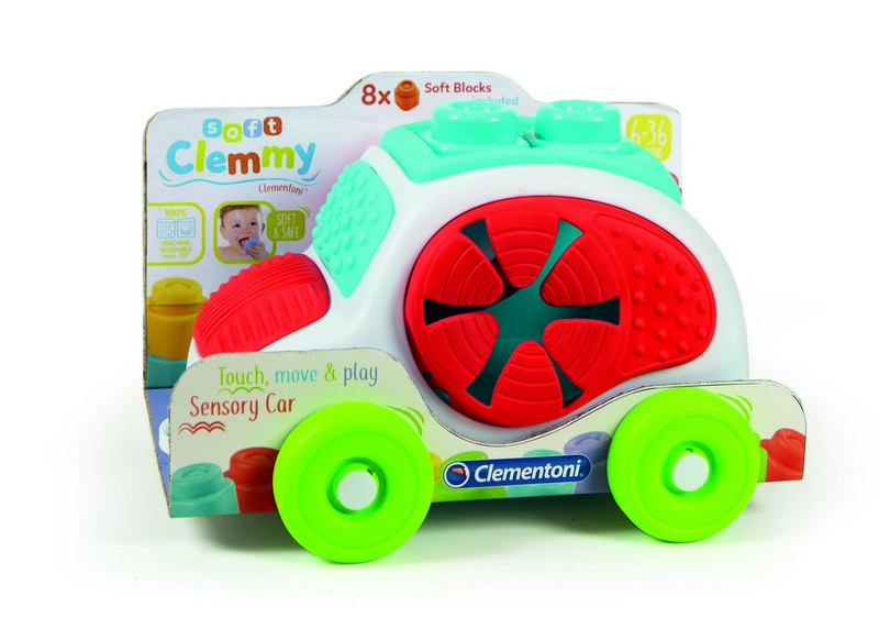 Clemmy 8 db puha kocka, érzékelést fejlesztő autós tárolóval
