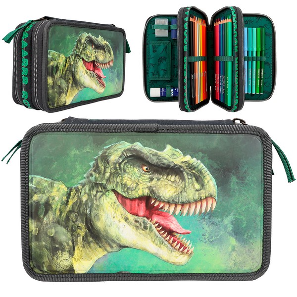 Dino World 3 Emeletes Töltött Tolltartó 3D-s hatással (12475)