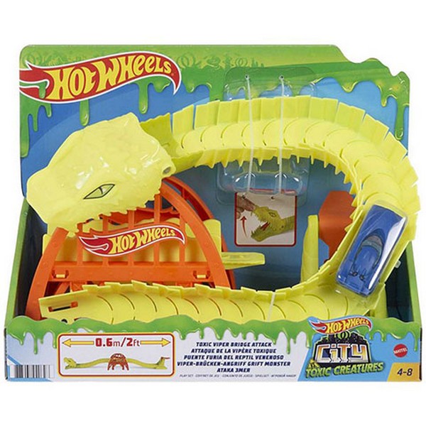Hot Wheels City Közepes Pálya - Toxic Viper Bridge Attack Pálya Kisautóval