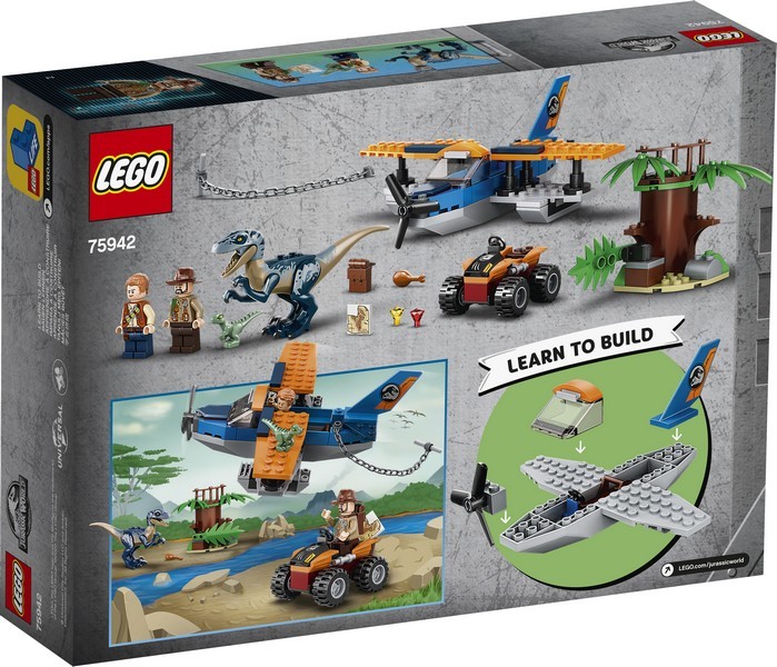 LEGO Jurassic World 75942 Velociraptor: Kétfedelű repülőgépes mentőakció