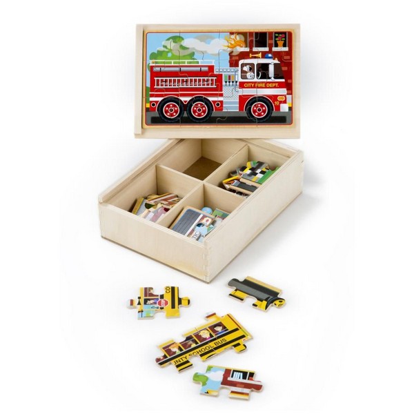 Melissa &amp; Doug Fa Puzzle 4x12 db Járművek