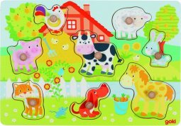 Goki Fa Színes fogantyús puzzle farm állatok